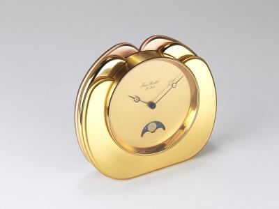  Jaeger LeCoultre Jean Roulet Le Locle Golden Moon Phase Swiss Made Table Desk clock 1980s