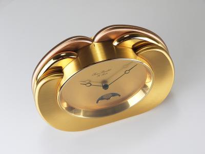  Jaeger LeCoultre Jean Roulet Le Locle Golden Moon Phase Swiss Made Table Desk clock 1980s