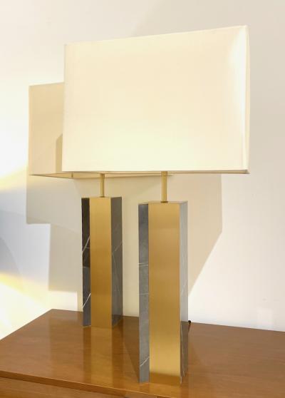  James Devlin Studio Pair of Diagonal Marble and Bronze Table Lamps by James Devlin Studio
