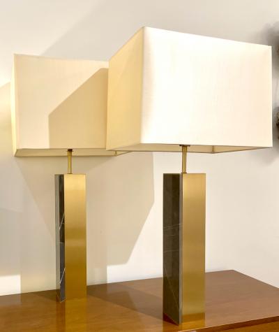  James Devlin Studio Pair of Diagonal Marble and Bronze Table Lamps by James Devlin Studio