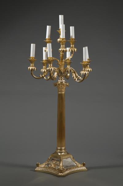  James Dixon Sons Gilded and silvered nickel silver 10light candelabra made by James Dixon Sons