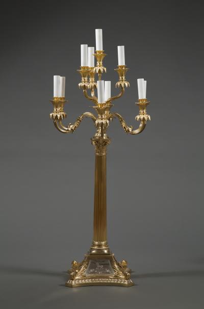  James Dixon Sons Gilded and silvered nickel silver 10light candelabra made by James Dixon Sons
