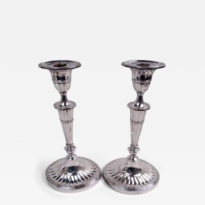  James Dixon Sons Pair of Thatcher Era Traditional English Neoclassical Candlesticks