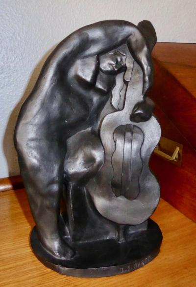  Jan Joel Martel Jan Joel Martel Art Deco Cubist Woman with Cello in Terra cotta