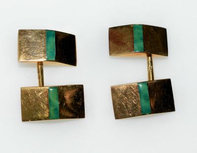  Janesich Janesich 18K Gold Jade Cuff Links in original Box