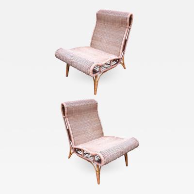  Janine Abraham Dirk Jan Rol Abraham and Rol Rarest Documented Pair of Rattan Slipper Chairs