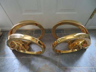  Jaru Glamorous Pair of Signed Jaru 18kt Gold Ram Sculptures Mid Century Modern