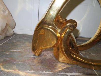  Jaru Glamorous Pair of Signed Jaru 18kt Gold Ram Sculptures Mid Century Modern