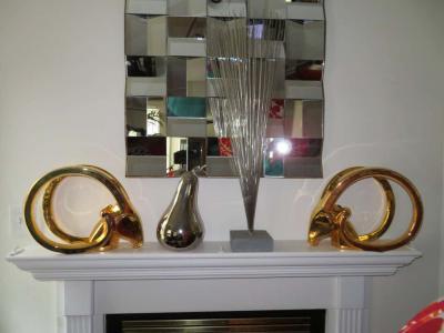  Jaru Glamorous Pair of Signed Jaru 18kt Gold Ram Sculptures Mid Century Modern