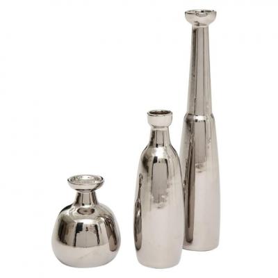  Jaru Jaru Vases Ceramic Metallic Silver Chrome Signed