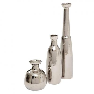  Jaru Jaru Vases Ceramic Metallic Silver Chrome Signed