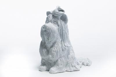  Jaru Jeff Koons Style Midcentury Modern White Ceramic Yorkshire Terrier Dog Sculpture