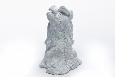  Jaru Jeff Koons Style Midcentury Modern White Ceramic Yorkshire Terrier Dog Sculpture