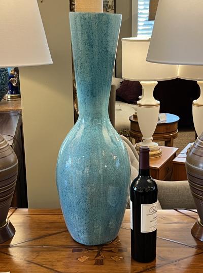  Jaru Large Jaru of California Ceramic Vase with Cerulean Blue Crackle Glaze