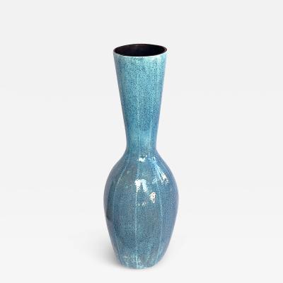  Jaru Large Jaru of California Ceramic Vase with Cerulean Blue Crackle Glaze