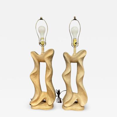  Jaru Pair of Biomorphic Post Modern Ribbon Form Ceramic Lamps by Jaru