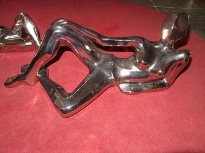  Jaru Spectacular Pair Silver Jaru Cubist Modern Nude Ceramic Sculptures Male Female