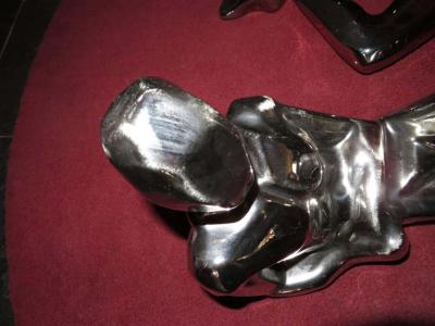  Jaru Spectacular Pair Silver Jaru Cubist Modern Nude Ceramic Sculptures Male Female