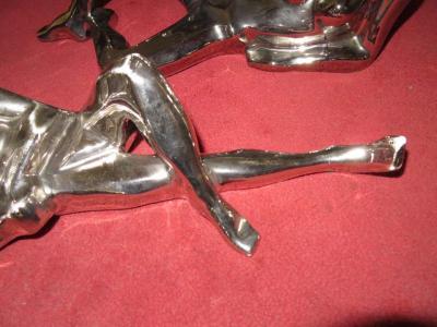  Jaru Spectacular Pair Silver Jaru Cubist Modern Nude Ceramic Sculptures Male Female