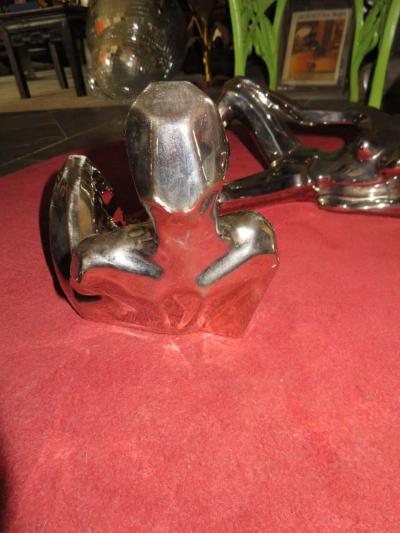 Jaru Spectacular Pair Silver Jaru Cubist Modern Nude Ceramic Sculptures Male Female