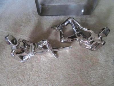  Jaru Spectacular Pair Silver Jaru Cubist Modern Nude Ceramic Sculptures Male Female