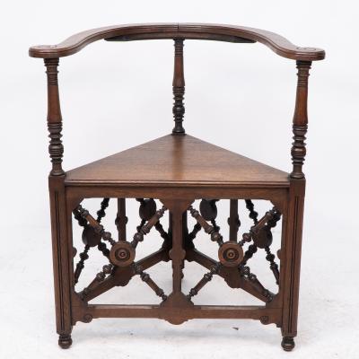  Jas Shoolbred Co Jas Shoolbred An Aesthetic Movement Oak Corner Armchair with Stylized Turnings