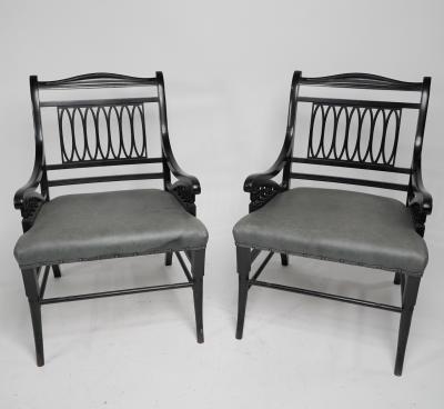  Jas Shoolbred Co Jas Shoolbred attributed A Pair of Anglo Japanese Ebonized Open Armchairs