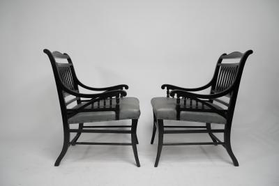  Jas Shoolbred Co Jas Shoolbred attributed A Pair of Anglo Japanese Ebonized Open Armchairs