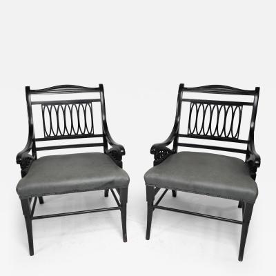  Jas Shoolbred Co Jas Shoolbred attributed A Pair of Anglo Japanese Ebonized Open Armchairs