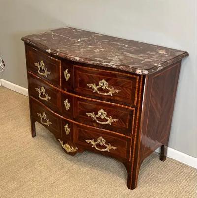  Jean Francois Lapie French R gence Ormolu Mounted Rosewood Kingwood Inlay Rouge Marble Top Commode