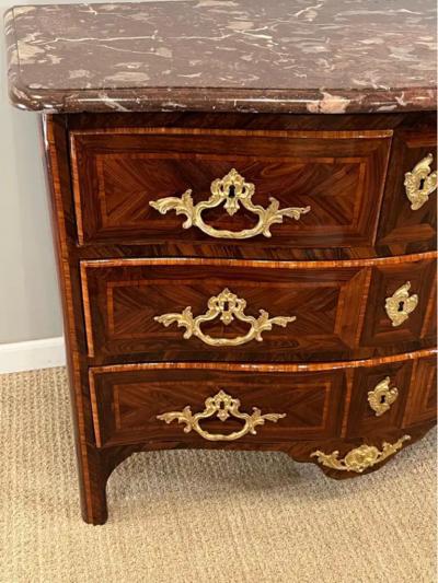  Jean Francois Lapie French R gence Ormolu Mounted Rosewood Kingwood Inlay Rouge Marble Top Commode