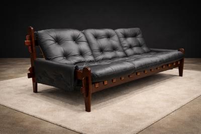  Jean Gillion Brazilian Modern Leather Sofa in Rosewood Leather by Jean Gillon 1970s