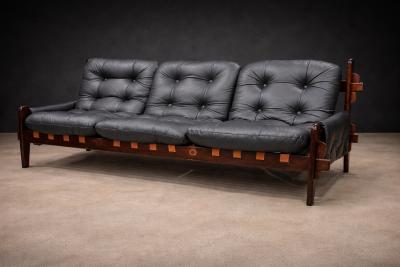  Jean Gillion Brazilian Modern Leather Sofa in Rosewood Leather by Jean Gillon 1970s