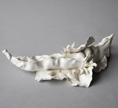  Jean Paul Gourdon SCULPTURE OF AN ENSEMBLE OF BEANS AND PEAS ON A BED OF LEAVES 