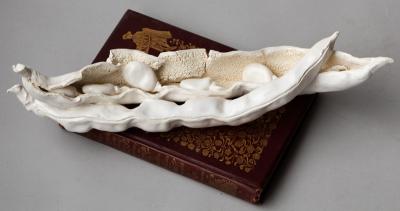  Jean Paul Gourdon SCULPTURE OF TWO BROAD BEAN PODS ONE OPEN AND ONE CLOSED
