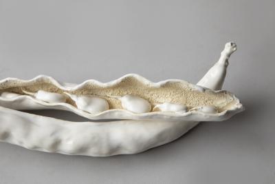  Jean Paul Gourdon SCULPTURE OF TWO BROAD BEAN PODS SPLIT OPEN TO REVEAL THE BEANS