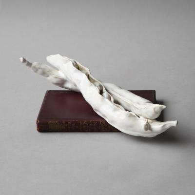  Jean Paul Gourdon SCULPTURE OF TWO BROAD BEAN PODS SPLIT OPEN TO REVEAL THE BEANS