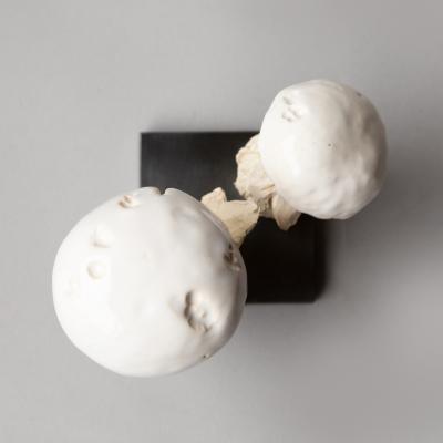  Jean Paul Gourdon SCULPTURE OF TWO MUSHROOMS IN UNGLAZED AND GLAZED WHITE FA ENCE