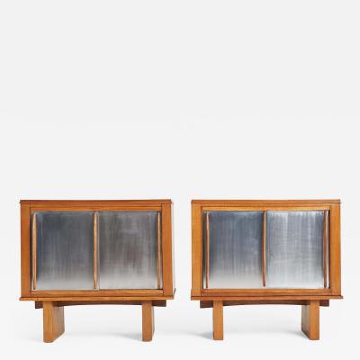  Jean Prouv Re Editions Pair of Oak and Aluminium Cabinets in the Manner of Charlotte Perriand