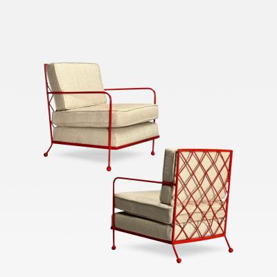  Jean Roy re Re Edition Jean Royere Style Mid Century Modern Croisillon Lounge Chairs Painted Metal
