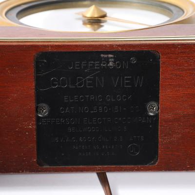  Jefferson Electric Company Mid Century Jefferson Golden View Electric Brass Glass Walnut Mystery Clock