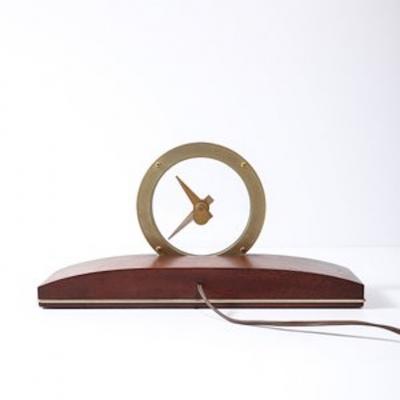  Jefferson Electric Company Mid Century Jefferson Golden View Electric Brass Glass Walnut Mystery Clock