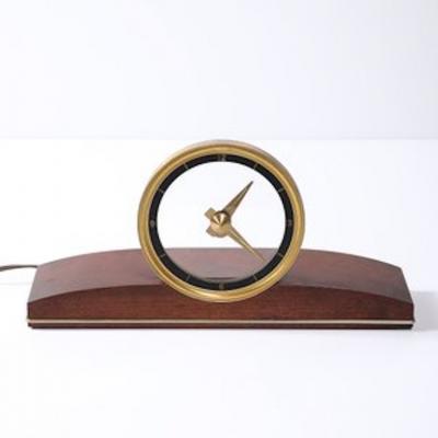  Jefferson Electric Company Mid Century Jefferson Golden View Electric Brass Glass Walnut Mystery Clock