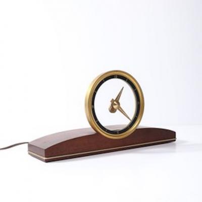  Jefferson Electric Company Mid Century Jefferson Golden View Electric Brass Glass Walnut Mystery Clock