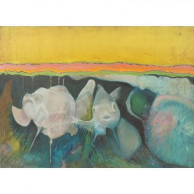  Jeffrey Schuerholz Mid Century Modern Original Jeffrey Schuerholz Expressionist Oil Painting