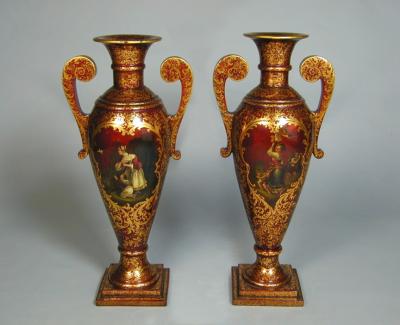  Jennens Bettridge A rare pair of exhibition quality papier mache vases of exceptional size 