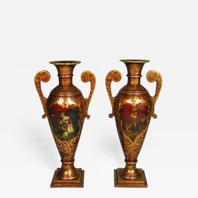  Jennens Bettridge A rare pair of exhibition quality papier mache vases of exceptional size 