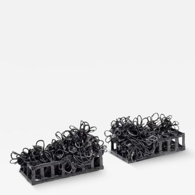  Joanna Poag Joanna Poag Binding Time Black Grid w Flowers and Pods Ceramic Sculpture 2019
