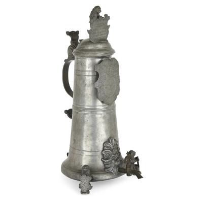  Johann Chritstoph Norman Antique German engraved pewter beer jug