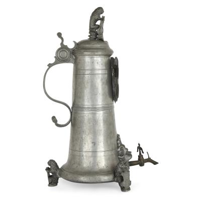  Johann Chritstoph Norman Antique German engraved pewter beer jug